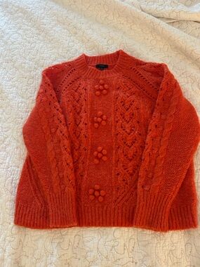 J. Crew Orange Cable-Knit Pom Detail Crewneck Sweater